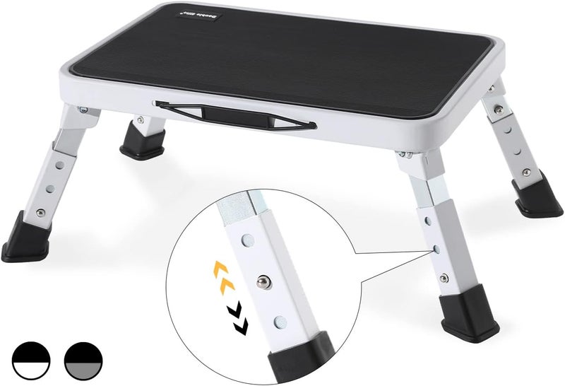 Double Elite 3 Levels Adjustable Folding One Step Stool, Safer Metal Step Stools for Adults/Seniors, Heavy Duty Small Foldable Kitchen Stepping Stool for Bathroom Toddlers, Foot Stool Desk Office Work - Image 1